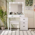 Okak Makeup Vanity with Large Mirror and 5 Drawers, Vanity Desk with Cushion Stool, Dressing Table for Living Room, Bedroom, Dressing Room, White