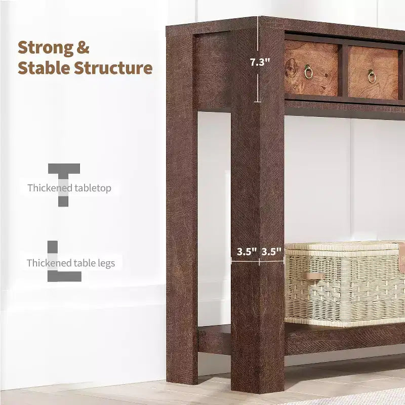 Console rustique 59 po, table d'entrée en bois avec 2 tiroirs et étagère ouverte à 2 niveaux, pieds robustes en L, pour couloir, salon, côté de canapé