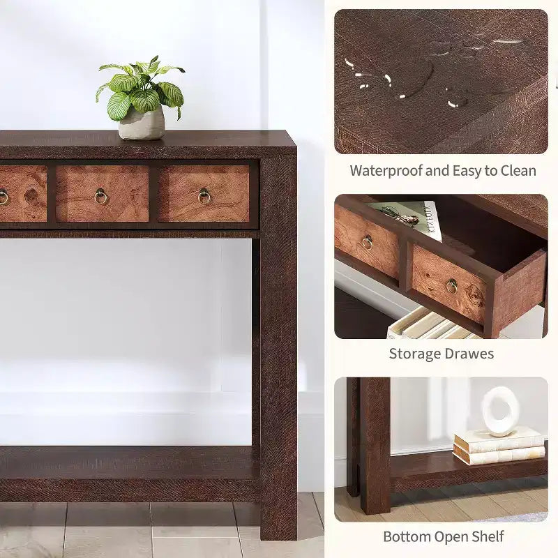 Console rustique 59 po, table d'entrée en bois avec 2 tiroirs et étagère ouverte à 2 niveaux, pieds robustes en L, pour couloir, salon, côté de canapé