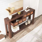 Console rustique 59 po, table d'entrée en bois avec 2 tiroirs et étagère ouverte à 2 niveaux, pieds robustes en L, pour couloir, salon, côté de canapé