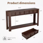 Console rustique 59 po, table d'entrée en bois avec 2 tiroirs et étagère ouverte à 2 niveaux, pieds robustes en L, pour couloir, salon, côté de canapé