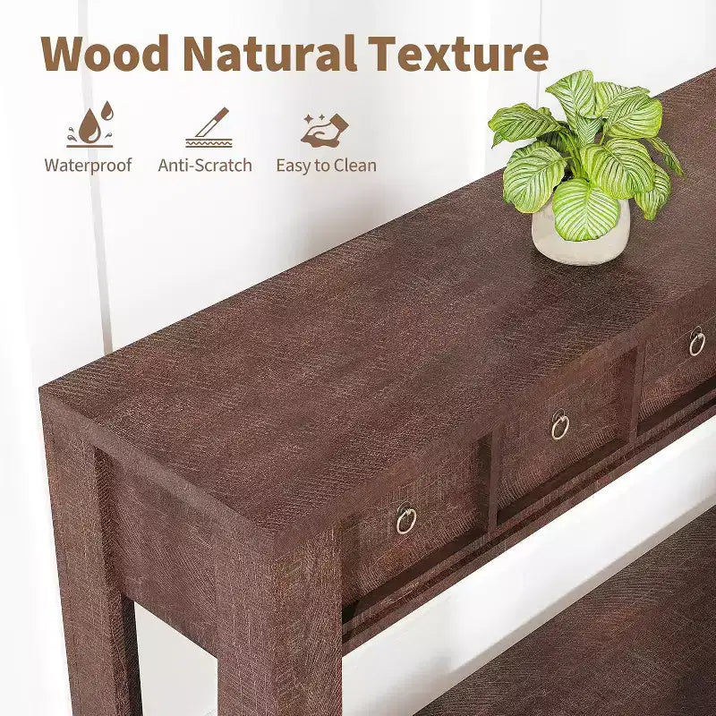 Console rustique 59 po, table d'entrée en bois avec 2 tiroirs et étagère ouverte à 2 niveaux, pieds robustes en L, pour couloir, salon, côté de canapé