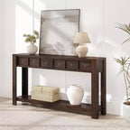Console rustique 59 po, table d'entrée en bois avec 2 tiroirs et étagère ouverte à 2 niveaux, pieds robustes en L, pour couloir, salon, côté de canapé