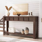 Console rustique 59 po, table d'entrée en bois avec 2 tiroirs et étagère ouverte à 2 niveaux, pieds robustes en L, pour couloir, salon, côté de canapé