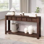 59 Farmhouse Console Table, Wooden Entryway Table with 2 Drawers & 2-Tier Open Storage Shelf, Sturdy l-Shape Legs,for Hallway Living Room Sofa Side