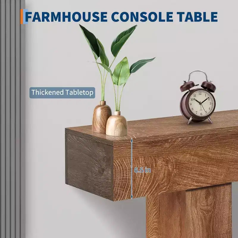 Console en bois massif, table d'entrée de ferme de 160 cm de long, tables de canapé rectangulaires derrière le canapé, tables d'appoint à 2 niveaux avec base en U.
