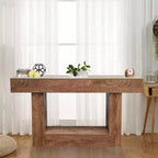 Console en bois massif, table d'entrée de ferme de 160 cm de long, tables de canapé rectangulaires derrière le canapé, tables d'appoint à 2 niveaux avec base en U.