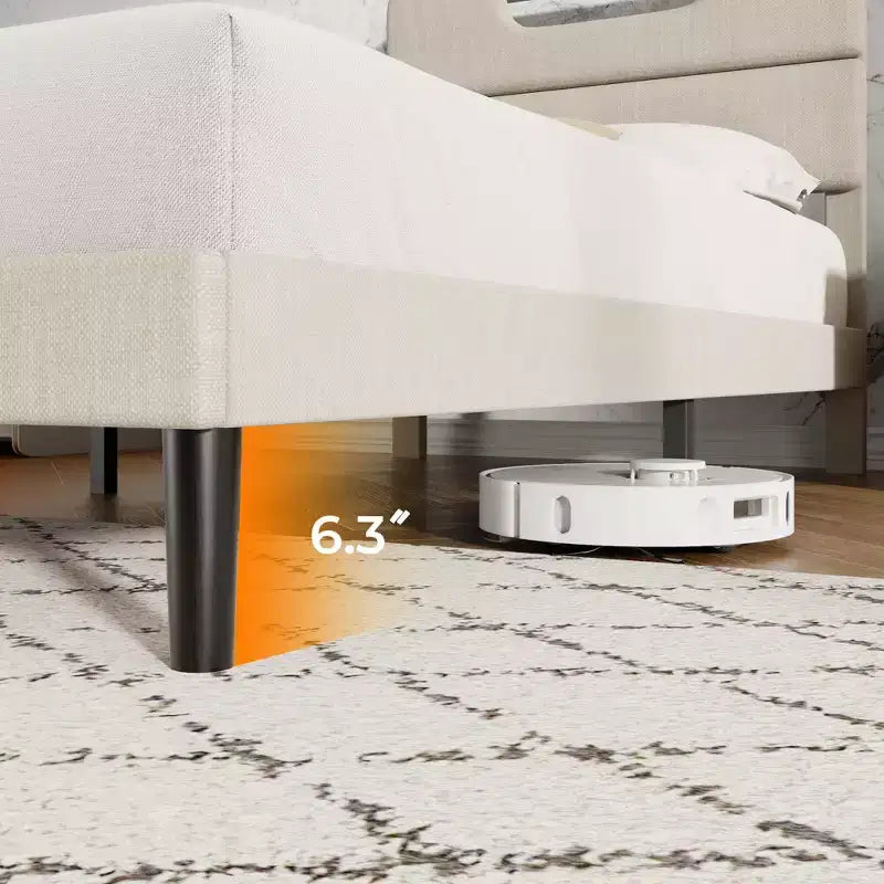 Cadre de lit plateforme en métal double avec tête de lit capitonnée, lumières LED, station de charge, support robuste, pas besoin de sommier tapissier, chambre USB
