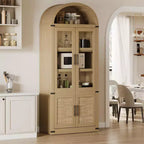 Bibliothèque cintrée à 6 étagères avec portes vitrées, Meuble de rangement moderne en bois avec étagères pour livres, objets de décoration et de collection