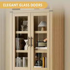 Bibliothèque cintrée à 6 étagères avec portes vitrées, Meuble de rangement moderne en bois avec étagères pour livres, objets de décoration et de collection
