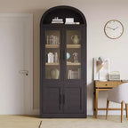 Bibliothèque cintrée à 6 étagères avec portes vitrées, Meuble de rangement moderne en bois avec étagères pour livres, objets de décoration et de collection