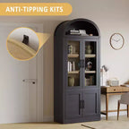 Bibliothèque cintrée à 6 étagères avec portes vitrées, Meuble de rangement moderne en bois avec étagères pour livres, objets de décoration et de collection