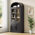 Arched 6-Shelf Bookcase with Glass Doors, Modern Wooden Display Cabinet with Storage Shelves for Books, Dcor and Collectibles