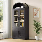 Arched 6-Shelf Bookcase with Glass Doors, Modern Wooden Display Cabinet with Storage Shelves for Books, Dcor and Collectibles