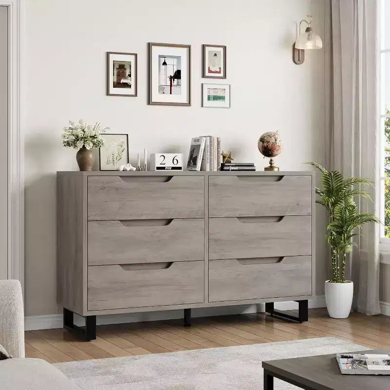 Commode 7 tiroirs pour chambre, Table à langer de 140 cm de large, Tiroir horizontal non intégré avec rangement, Placard en bois pour salon, couloir, entrée