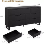 Commode 7 tiroirs pour chambre, Table à langer de 140 cm de large, Tiroir horizontal non intégré avec rangement, Placard en bois pour salon, couloir, entrée