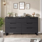 Commode 7 tiroirs pour chambre, Table à langer de 140 cm de large, Tiroir horizontal non intégré avec rangement, Placard en bois pour salon, couloir, entrée
