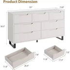 Commode 7 tiroirs pour chambre, Table à langer de 140 cm de large, Tiroir horizontal non intégré avec rangement, Placard en bois pour salon, couloir, entrée