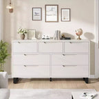 Commode 7 tiroirs pour chambre, Table à langer de 140 cm de large, Tiroir horizontal non intégré avec rangement, Placard en bois pour salon, couloir, entrée