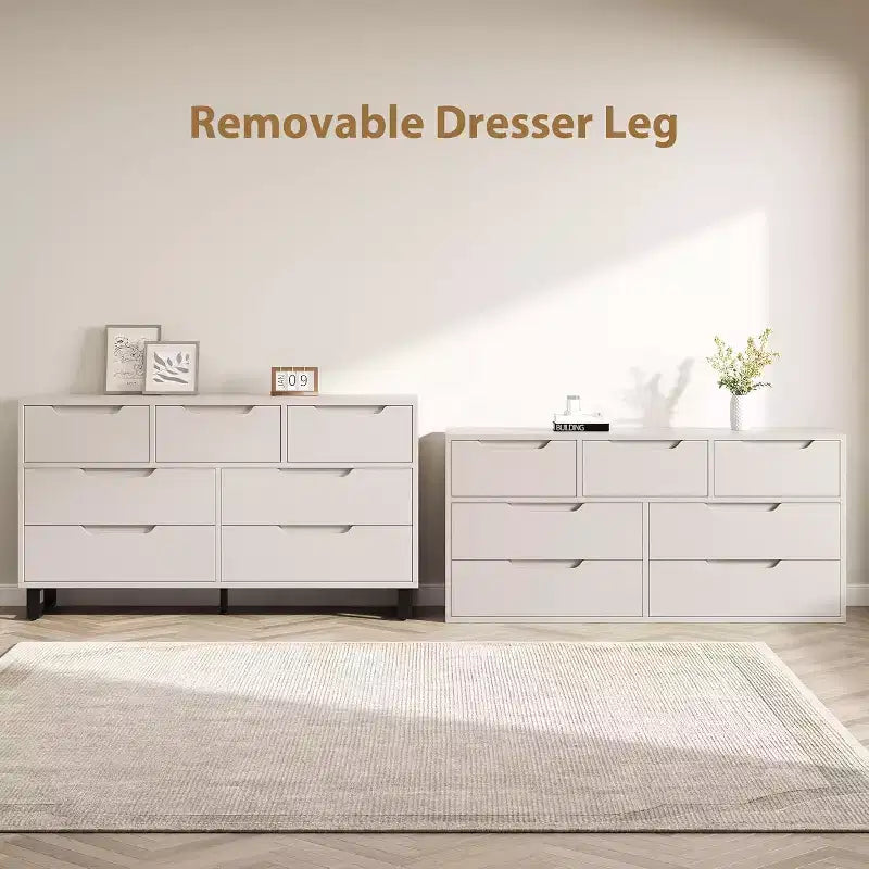 Commode 7 tiroirs pour chambre, Table à langer de 140 cm de large, Tiroir horizontal non intégré avec rangement, Placard en bois pour salon, couloir, entrée