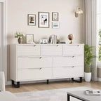 Commode 7 tiroirs pour chambre, Table à langer de 140 cm de large, Tiroir horizontal non intégré avec rangement, Placard en bois pour salon, couloir, entrée