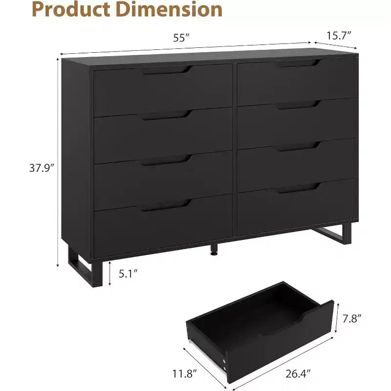 Commode 7 tiroirs pour chambre, Table à langer de 140 cm de large, Tiroir horizontal non intégré avec rangement, Placard en bois pour salon, couloir, entrée