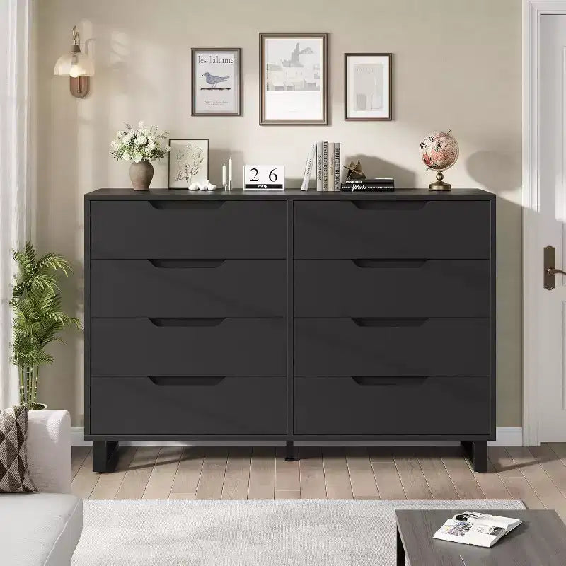 Commode 7 tiroirs pour chambre, Table à langer de 140 cm de large, Tiroir horizontal non intégré avec rangement, Placard en bois pour salon, couloir, entrée