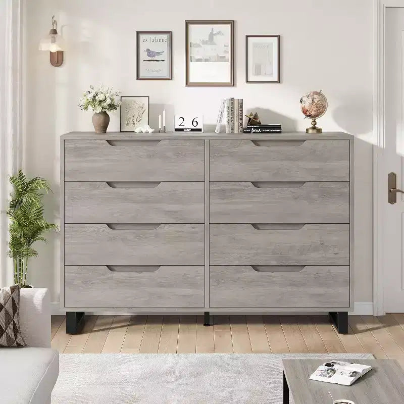 Commode 7 tiroirs pour chambre, Table à langer de 140 cm de large, Tiroir horizontal non intégré avec rangement, Placard en bois pour salon, couloir, entrée