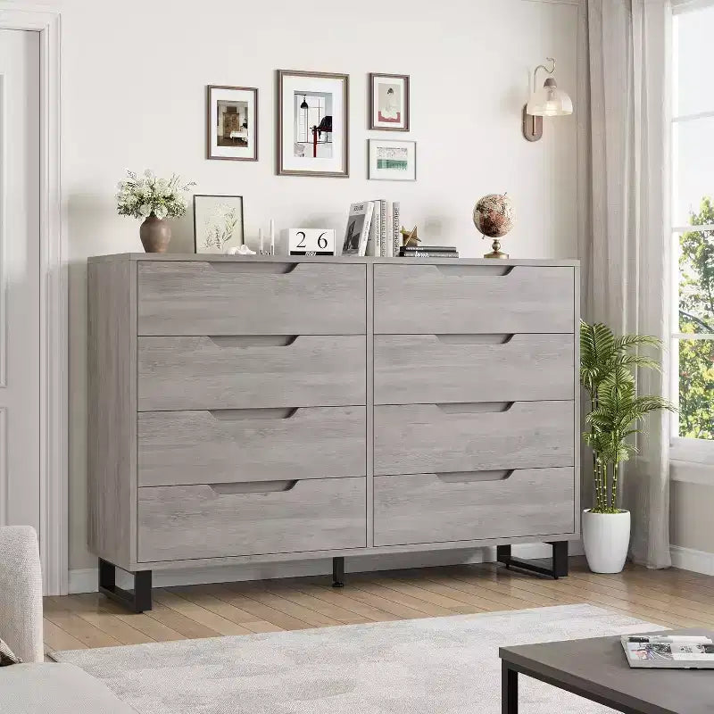 Commode 7 tiroirs pour chambre, Table à langer de 140 cm de large, Tiroir horizontal non intégré avec rangement, Placard en bois pour salon, couloir, entrée
