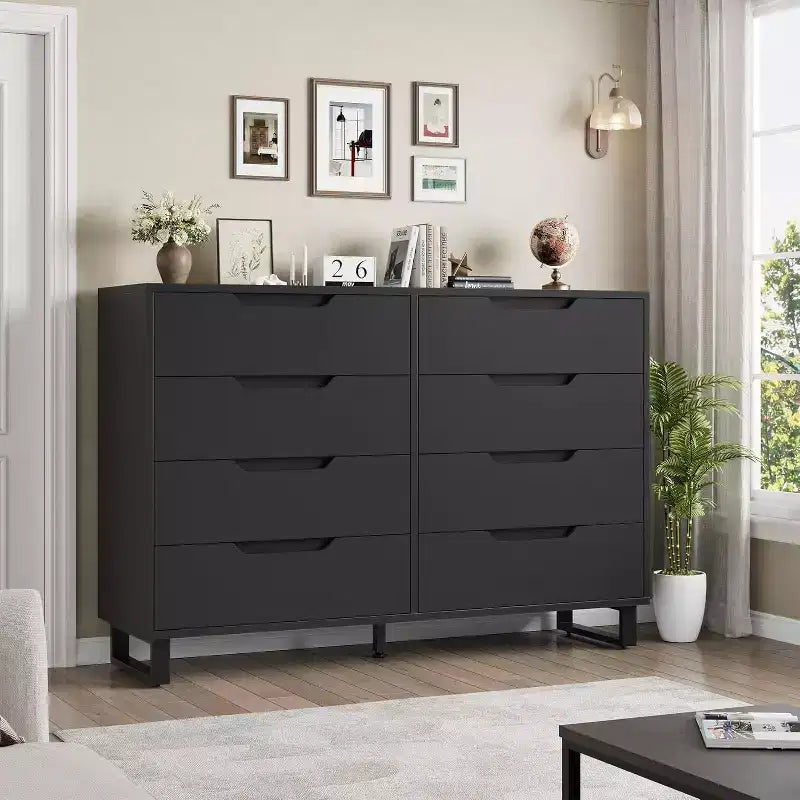 Commode 7 tiroirs pour chambre, Table à langer de 140 cm de large, Tiroir horizontal non intégré avec rangement, Placard en bois pour salon, couloir, entrée