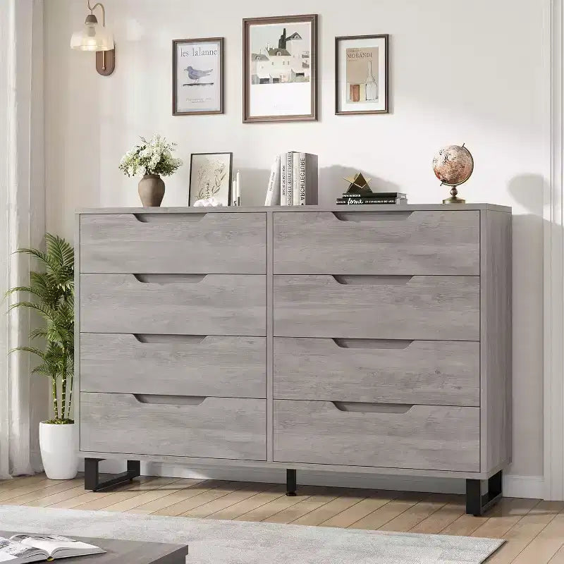 Commode 7 tiroirs pour chambre, Table à langer de 140 cm de large, Tiroir horizontal non intégré avec rangement, Placard en bois pour salon, couloir, entrée
