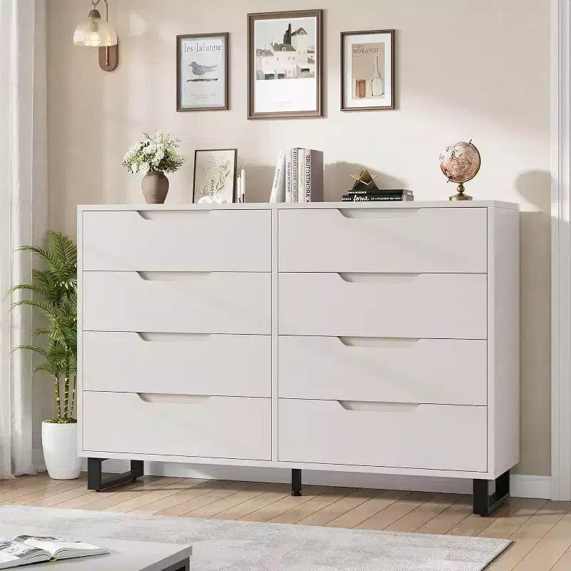Commode 7 tiroirs pour chambre, Table à langer de 140 cm de large, Tiroir horizontal non intégré avec rangement, Placard en bois pour salon, couloir, entrée