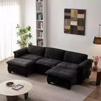 Canapé de luxe moderne avec deux poufs Canapé rembourré en chenille douce pour salon, noir