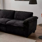 Canapé de luxe moderne avec deux poufs Canapé rembourré en chenille douce pour salon, noir