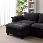 Canapé de luxe moderne avec deux poufs Canapé rembourré en chenille douce pour salon, noir
