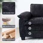 Canapé de luxe moderne avec deux poufs Canapé rembourré en chenille douce pour salon, noir