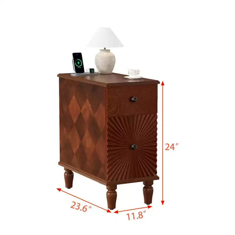 Table d'appoint fine moderne avec 2 tiroirs Table de chevet étroite