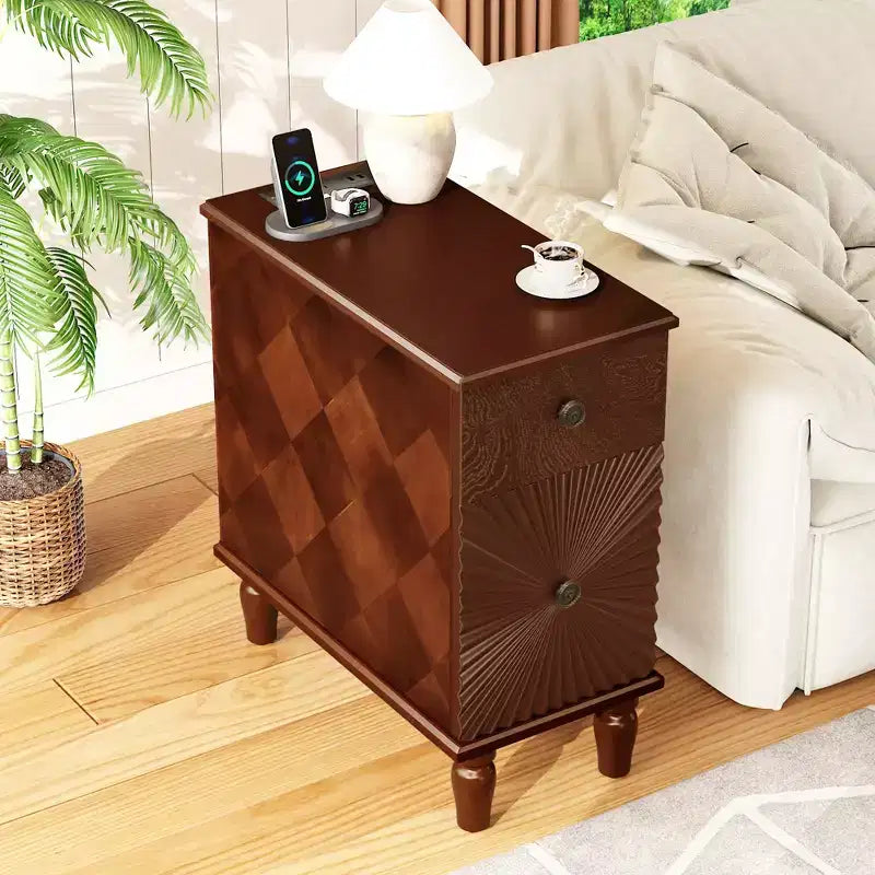 Table d'appoint fine moderne avec 2 tiroirs Table de chevet étroite
