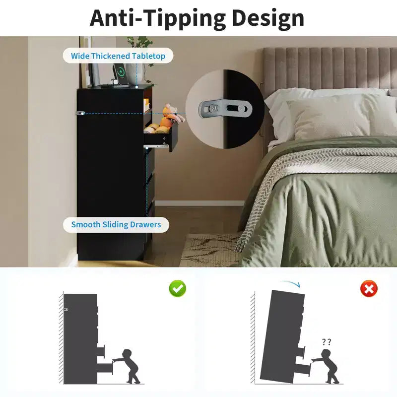Commode blanche à 4 tiroirs avec dispositif anti-basculement mural, plateau robuste et tiroirs spacieux pour la chambre, le salon ou les petits espaces