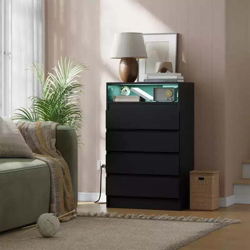 Commode blanche à 4 tiroirs avec dispositif anti-basculement mural, plateau robuste et tiroirs spacieux pour la chambre, le salon ou les petits espaces