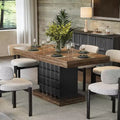 Lantine 63-Inch Modern Dining Table for 4-6, Rectangular Farmhouse Kitchen Table with Sturdy Wood Pedestal Base, Rustic Brown & Black