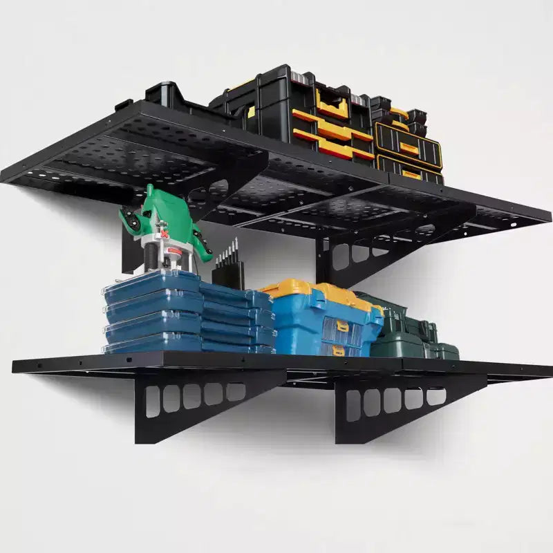 Garage Storage Rack, Wall Mounted Shelves  Heavy Duty 280LBS/Each Steel Shelves with 4 Hooks for Garage Organization