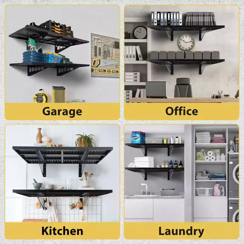Étagère de rangement de garage, étagères murales robustes de 127 kg/chacune en acier avec 4 crochets pour l'organisation du garage