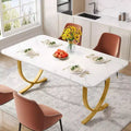 Lantine 63-Inch Rectangular Dining Table for 4-6, Modern Kitchen Table with Faux Marble Top and Metal Legs for Dining Room, Kitchen, White & Gold