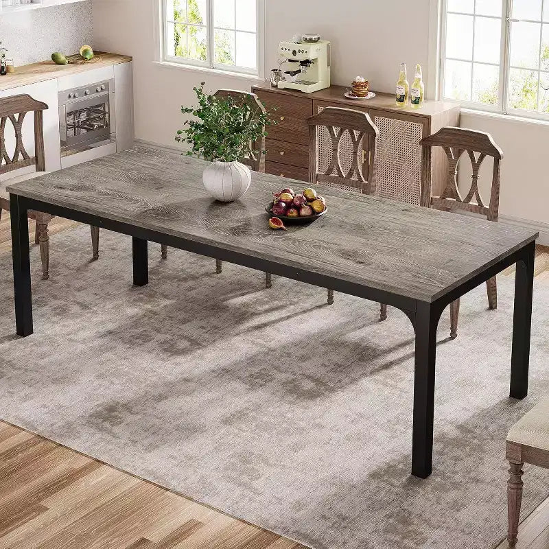 Table de salle à manger de 78 pouces pour 8 personnes, Table de cuisine rustique rectangulaire longue et étroite pour salle à manger, Gris et Noir