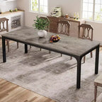 Table de salle à manger de 78 pouces pour 8 personnes, Table de cuisine rustique rectangulaire longue et étroite pour salle à manger, Gris et Noir