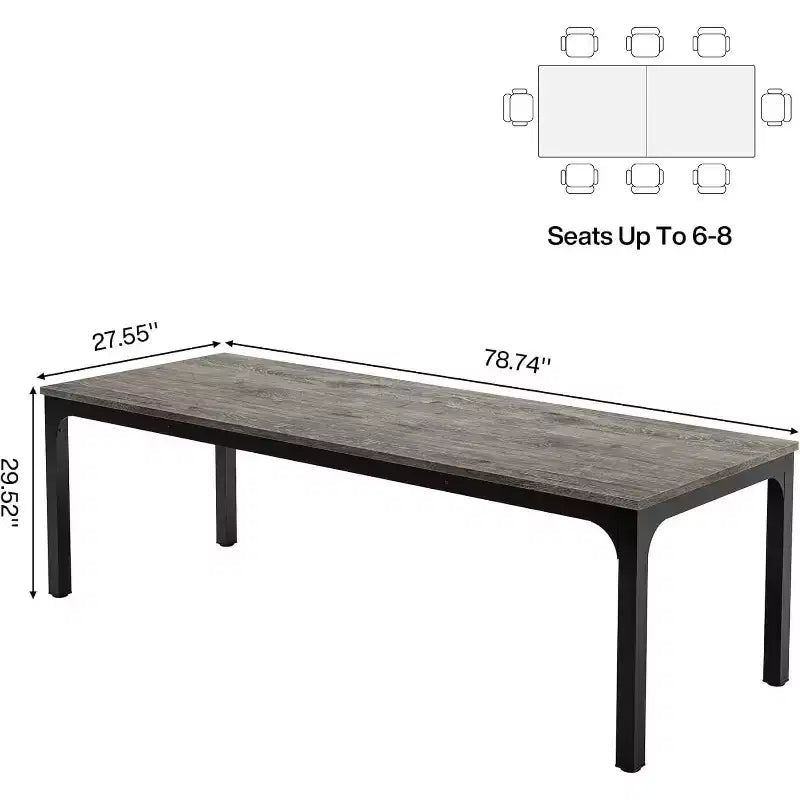 Table de salle à manger de 78 pouces pour 8 personnes, Table de cuisine rustique rectangulaire longue et étroite pour salle à manger, Gris et Noir
