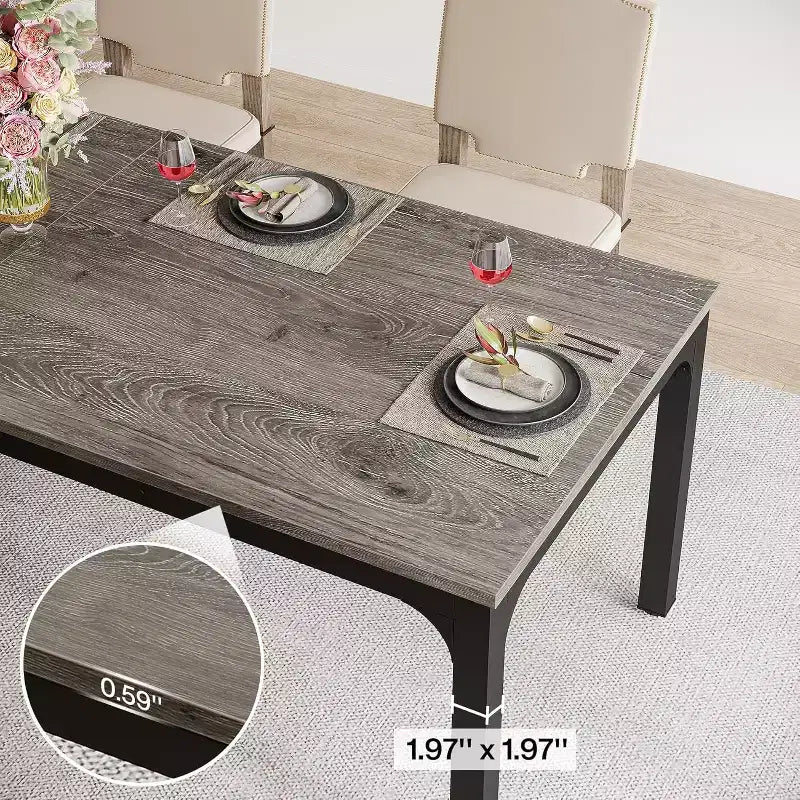 Table de salle à manger de 78 pouces pour 8 personnes, Table de cuisine rustique rectangulaire longue et étroite pour salle à manger, Gris et Noir
