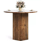 Lantine 31.5-Inch Round Dining Table for 2-3, Kitchen Bistro Table with Sintered Stone Top for Dining Room, Living Room, White & Brown
