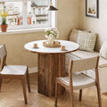 Table à manger ronde de 31,5 pouces pour 2-3 personnes, table de bistrot de cuisine avec plateau en pierre frittée pour salle à manger, salon, blanc et marron